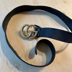 Gucci Worn Leather Double G Gold Belt